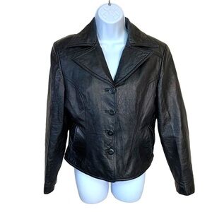 M Vintage Wilsons Leather Black Leather Jacket Biker 90s Medium Lined Button